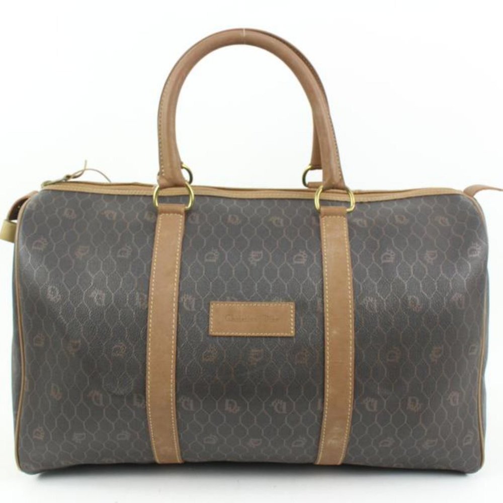 Dior Black x Brown Honeycomb Monogram Trotter Boston Duffle Bag 79d422s